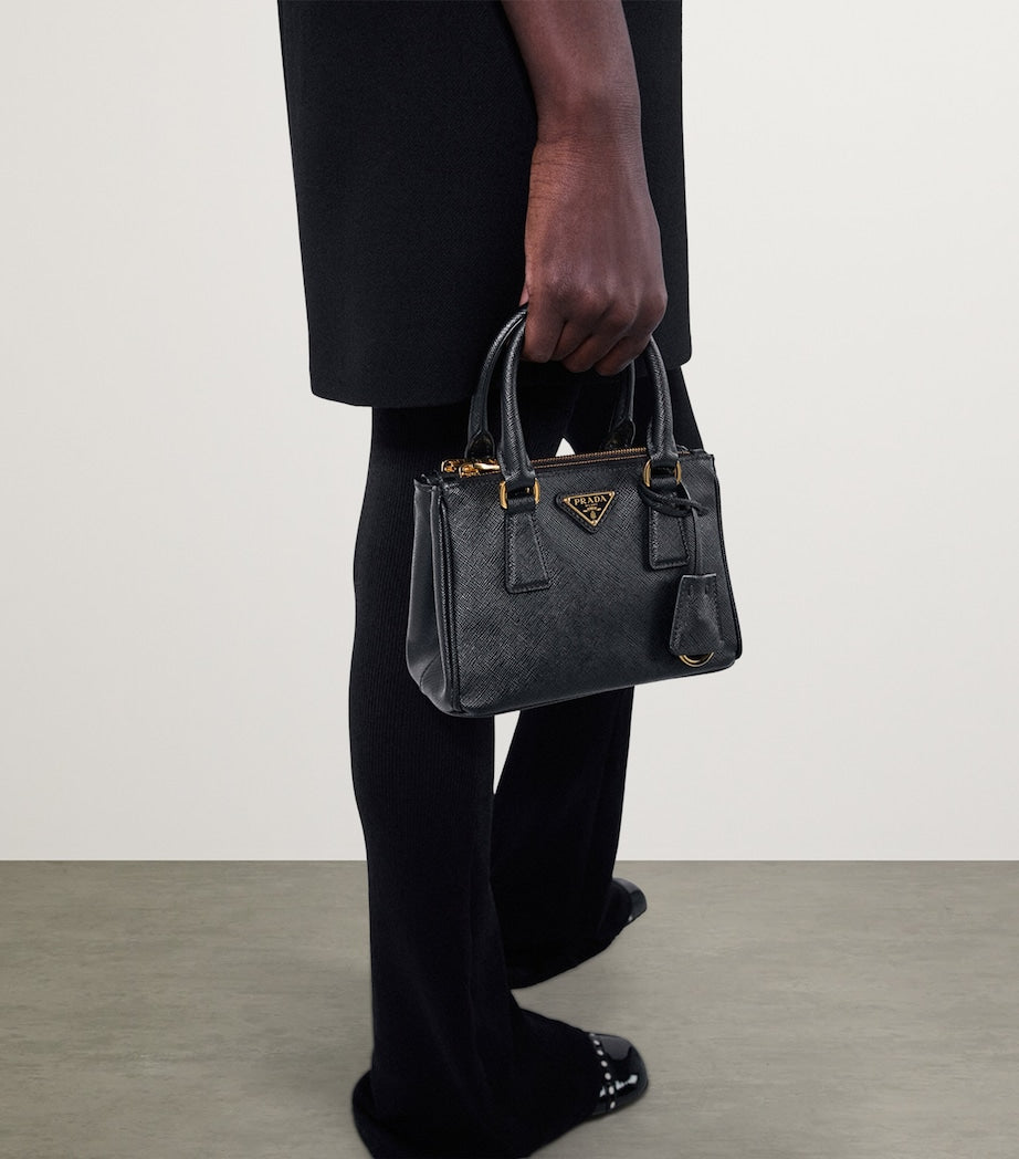 Prada Black Mini Saffiano Leather Galleria Top-Handle Bag