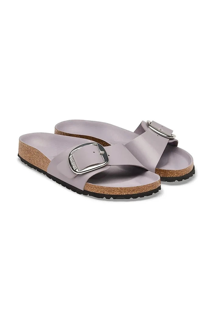 Birkenstock Kadın Deri Terlik Madrid Big Buckle Natural Leather Patent