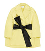 Yellow Silk Belted Cocoon Short Coat