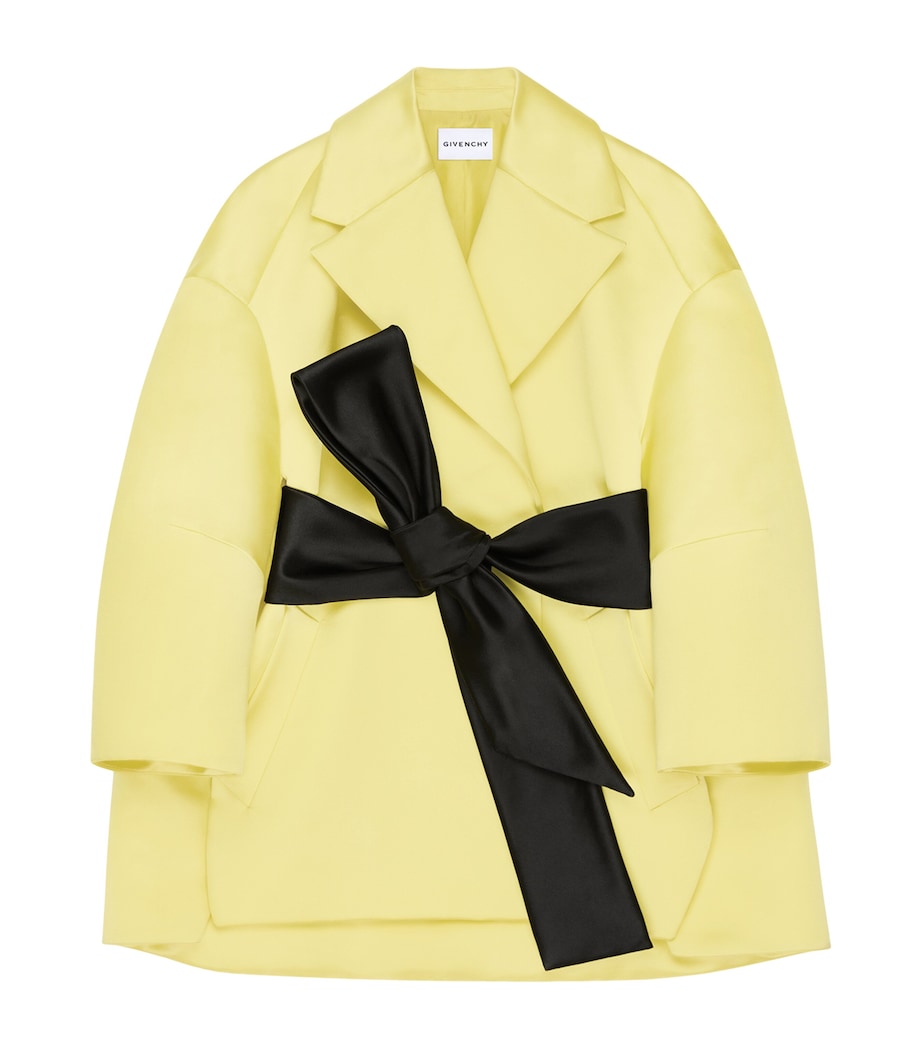 Yellow Silk Belted Cocoon Short Coat