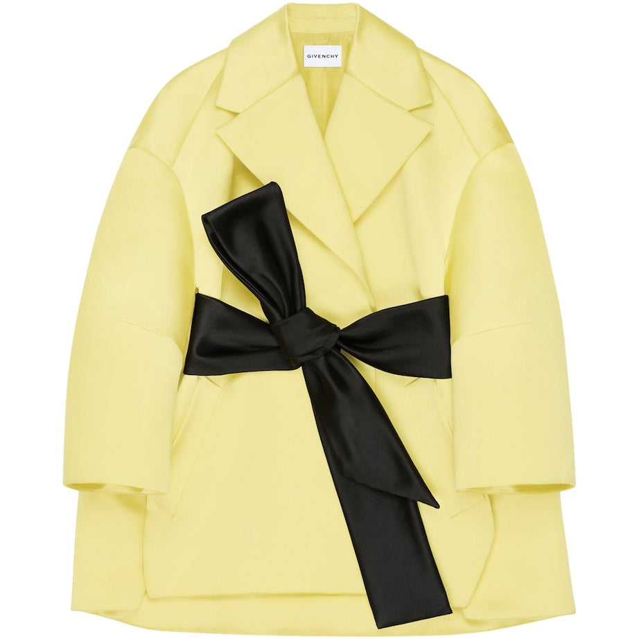 Yellow Silk Belted Cocoon Short Coat