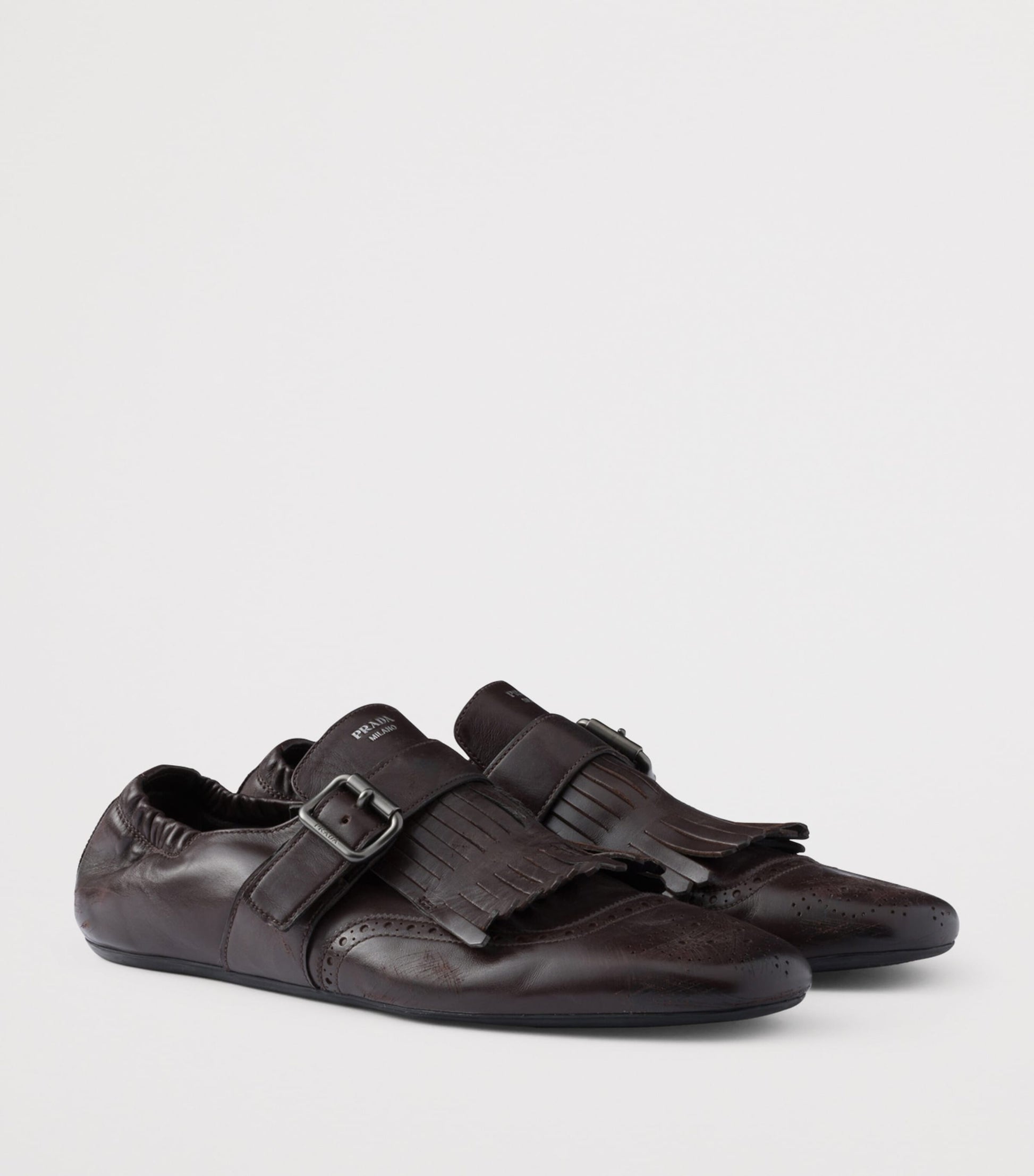 Calf Leather Fringed Monk-Strap Shoes