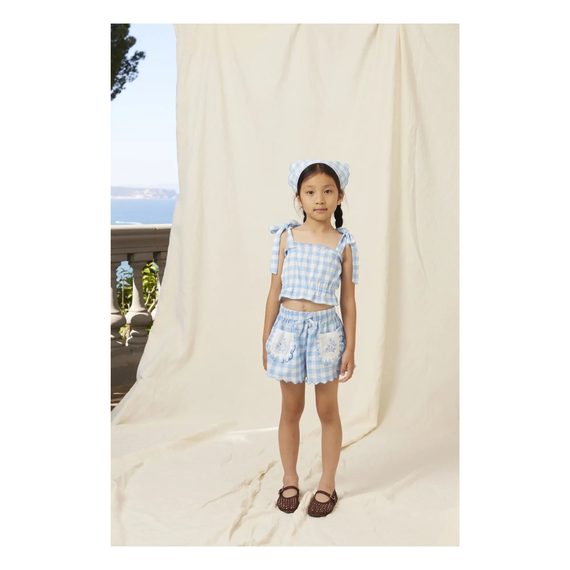Bebe Organic - Embroidered Pocket Shorts Viola Tiles | Light blue