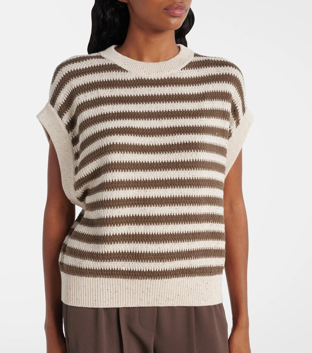 Brunello Cucinelli - Sequined striped cotton-blend sweater vest