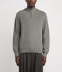 Paul & Shark Green Virgin Wool-Silk Quarter-Zip Sweater