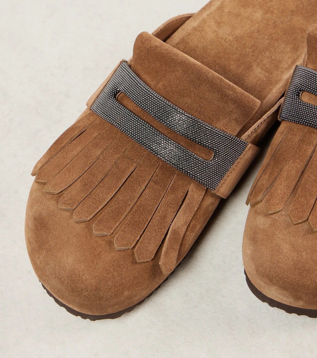 Brunello Cucinelli - Fringed suede slippers