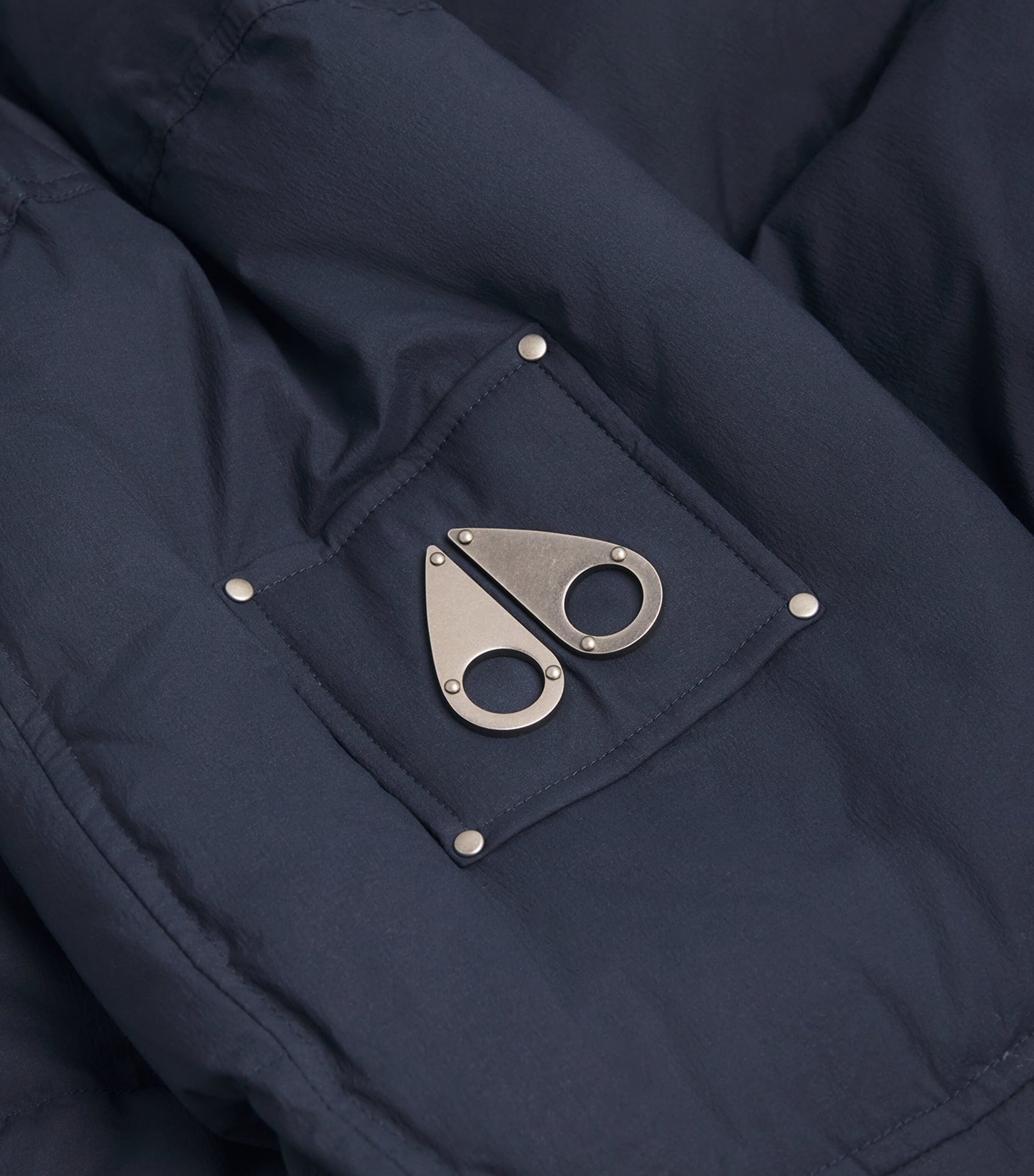 Moose Knuckles Navy Down Shearling-Trim 3Q Jacket