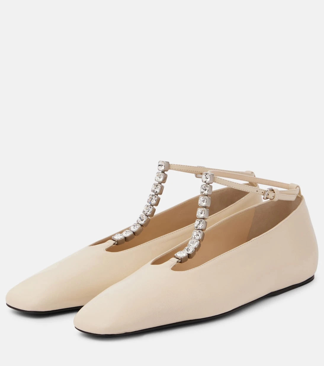 Jil Sander - Crystal-embellished leather ballet flats