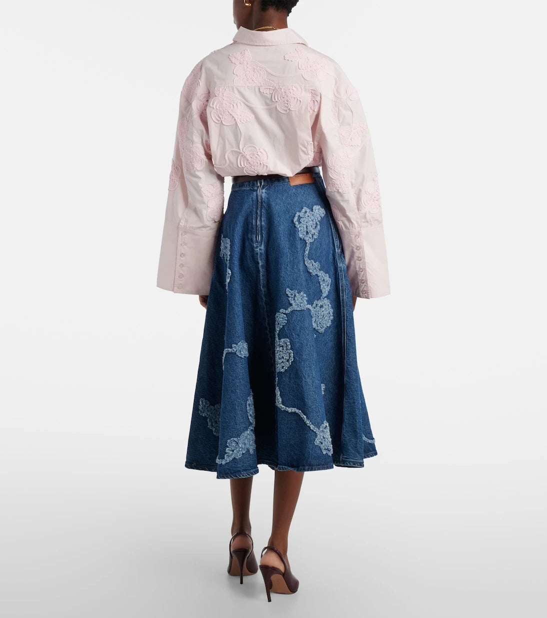 Rotate - Berty embroidered denim midi skirt