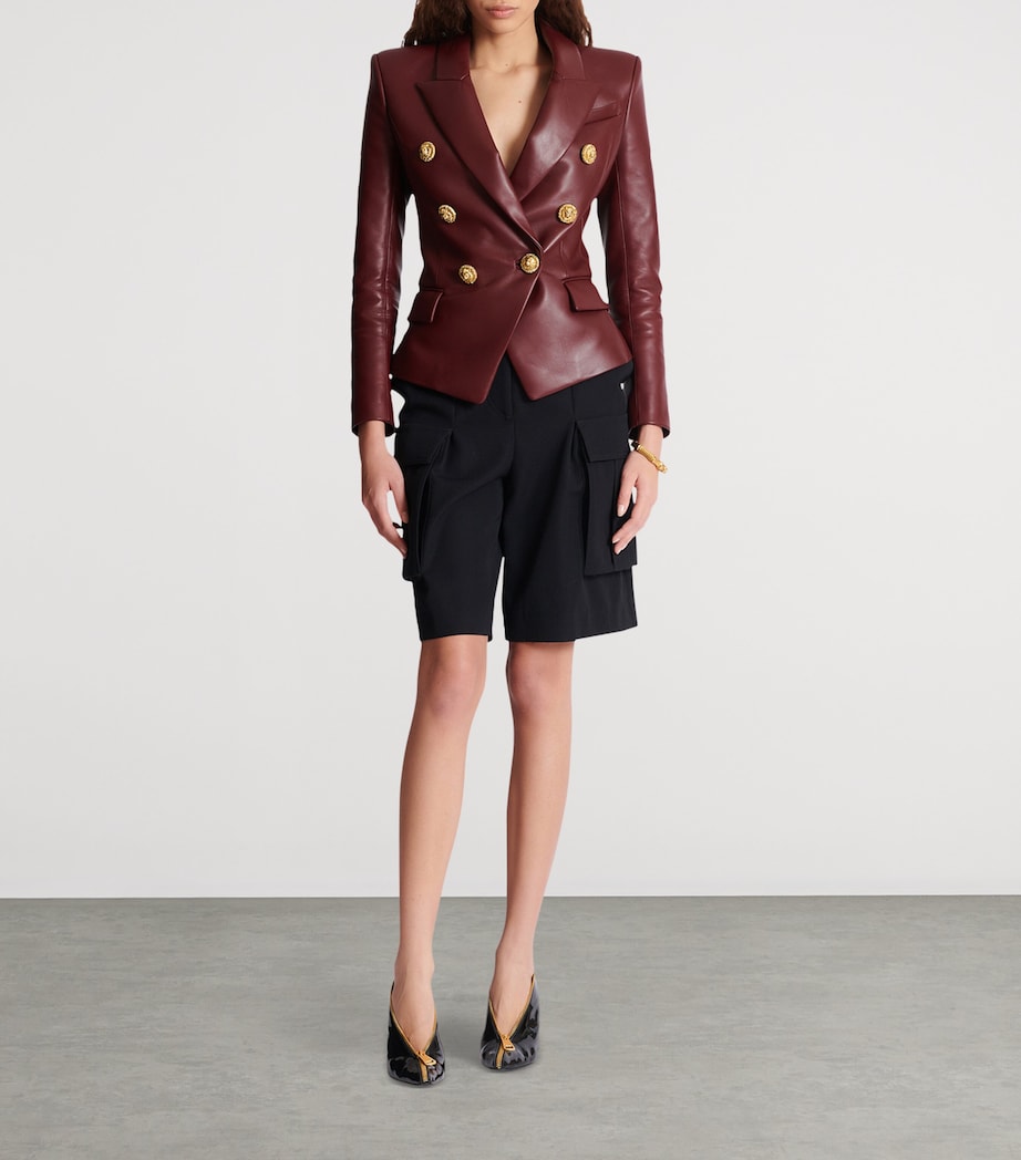 Balmain Brown Lambskin Double-Breasted Blazer