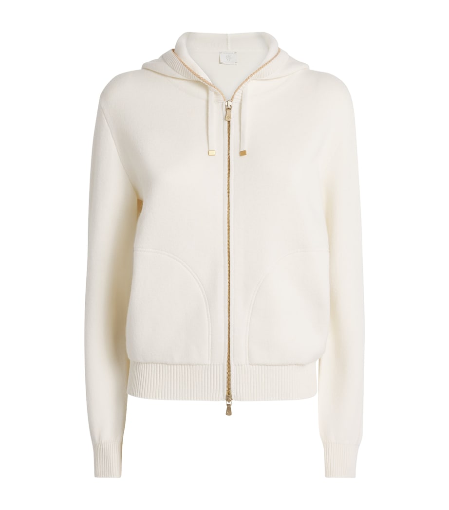 White Cashmere-Cotton Blend Zip-Up Hoodie
