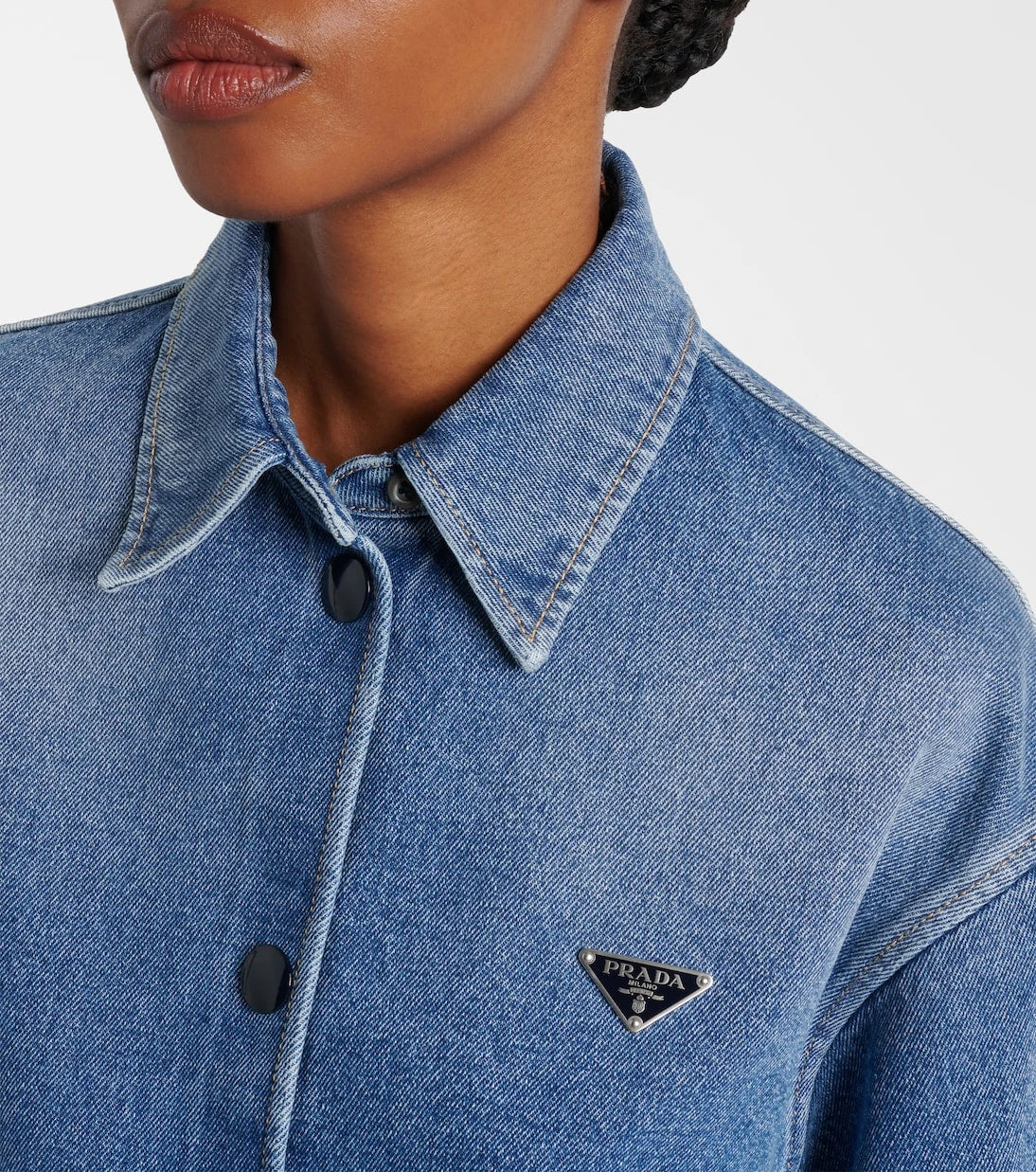 Prada - Logo cropped denim shirt