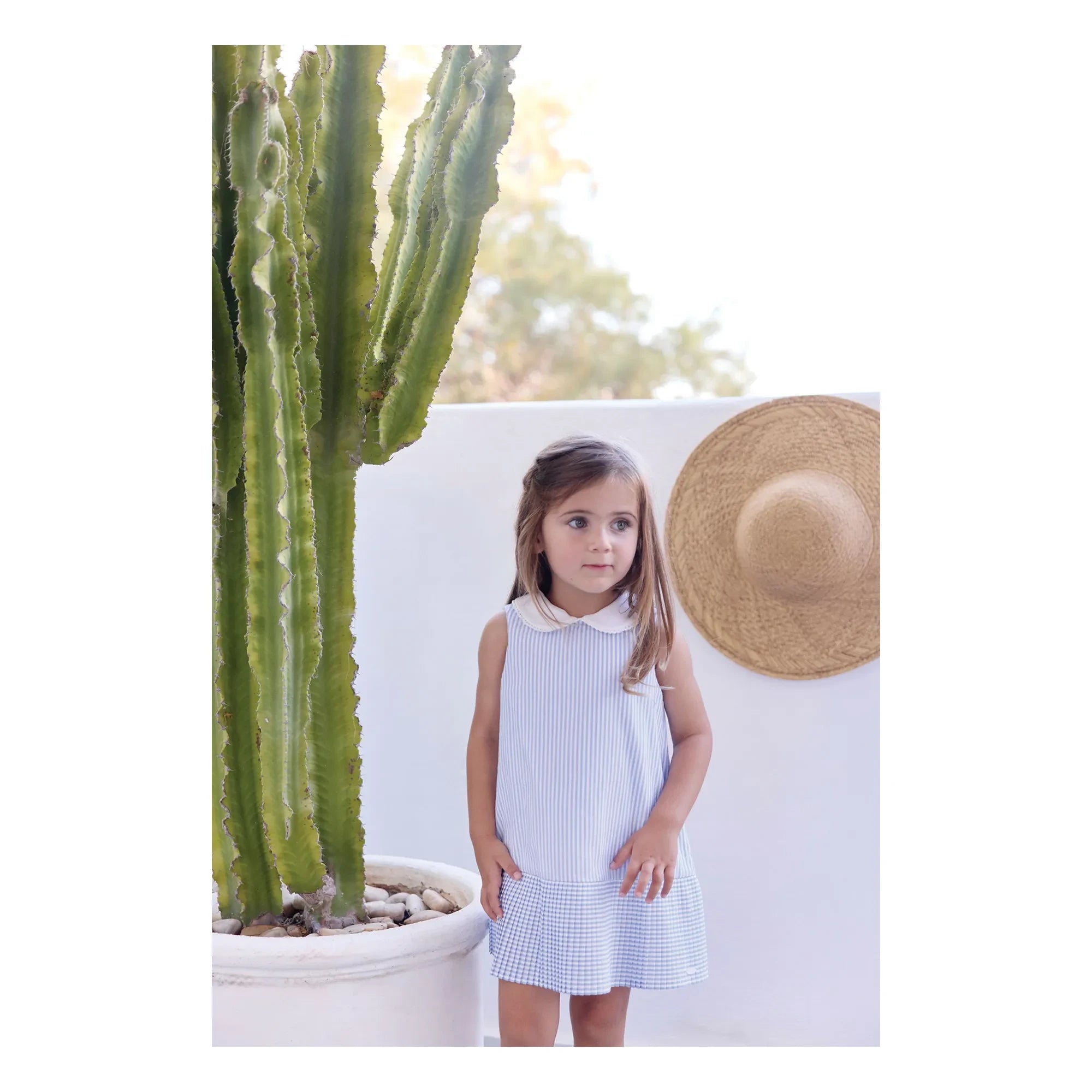 Tartine et Chocolat - Striped Sleeveless Claudine Collar Dress | Blue