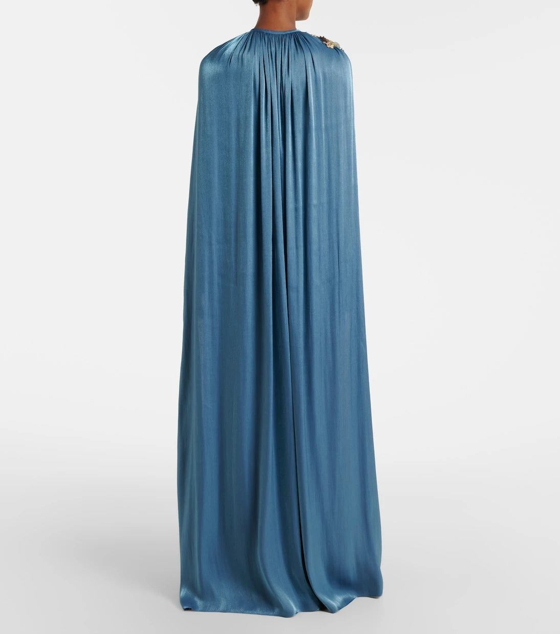 Costarellos - Embellished pleated caped bustier gown