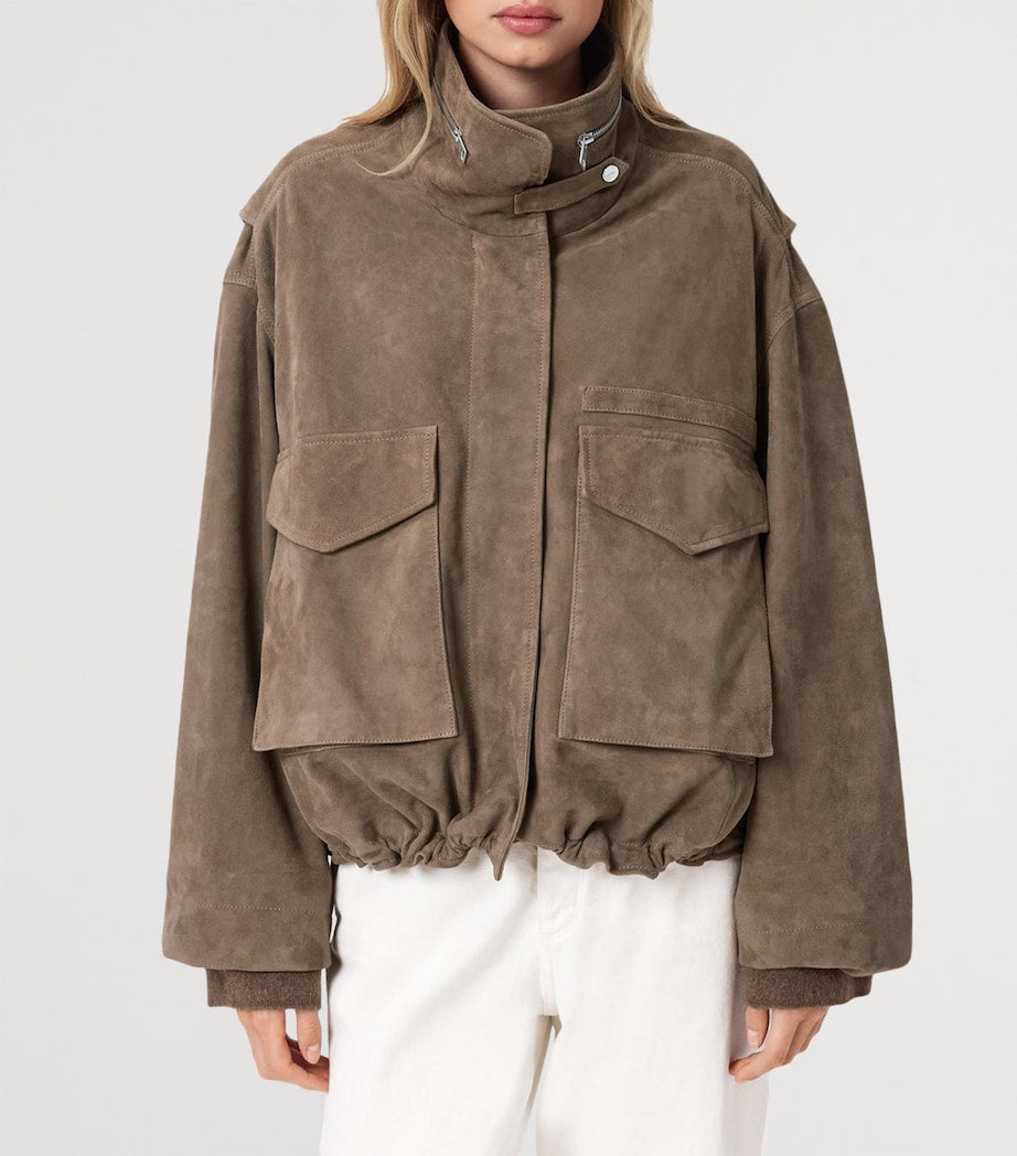 AllSaints Brown Suede Clay Bomber Jacket