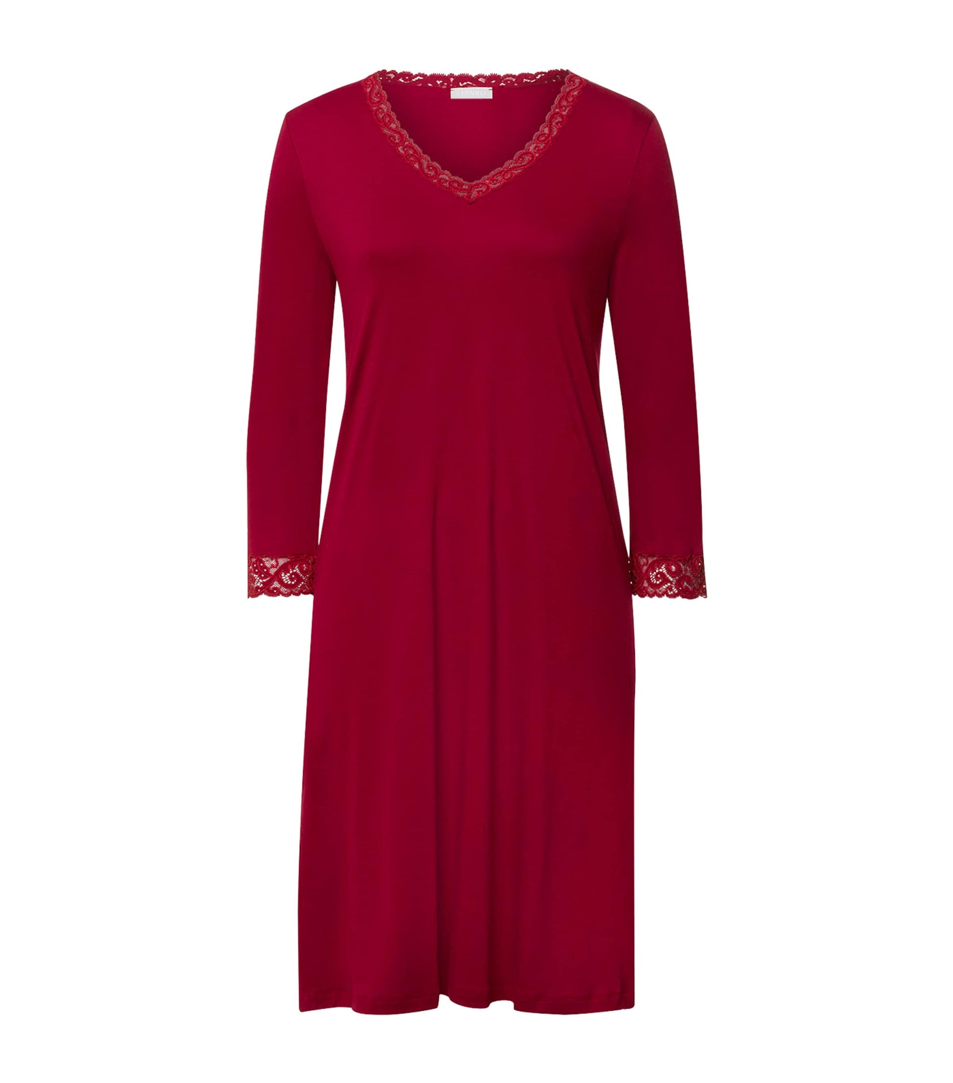 Hanro Red Cotton Cropped-Sleeve Nightdress