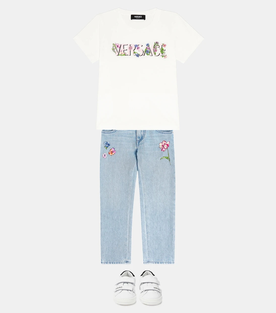Versace Kids - Blossom embroidered tapered jeans