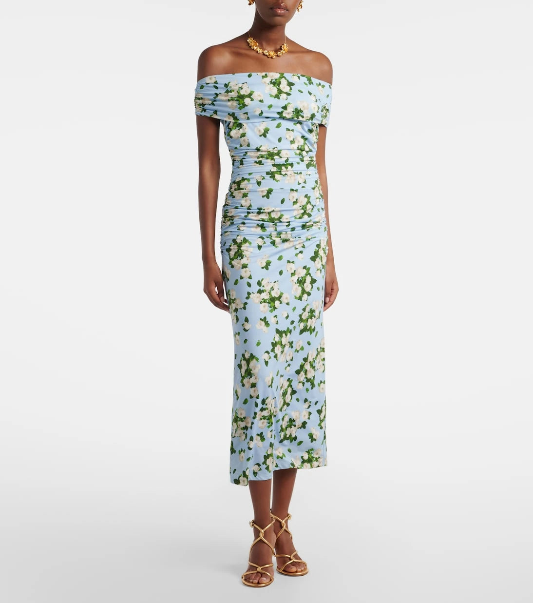Carolina Herrera - Floral ruched jersey midi dress