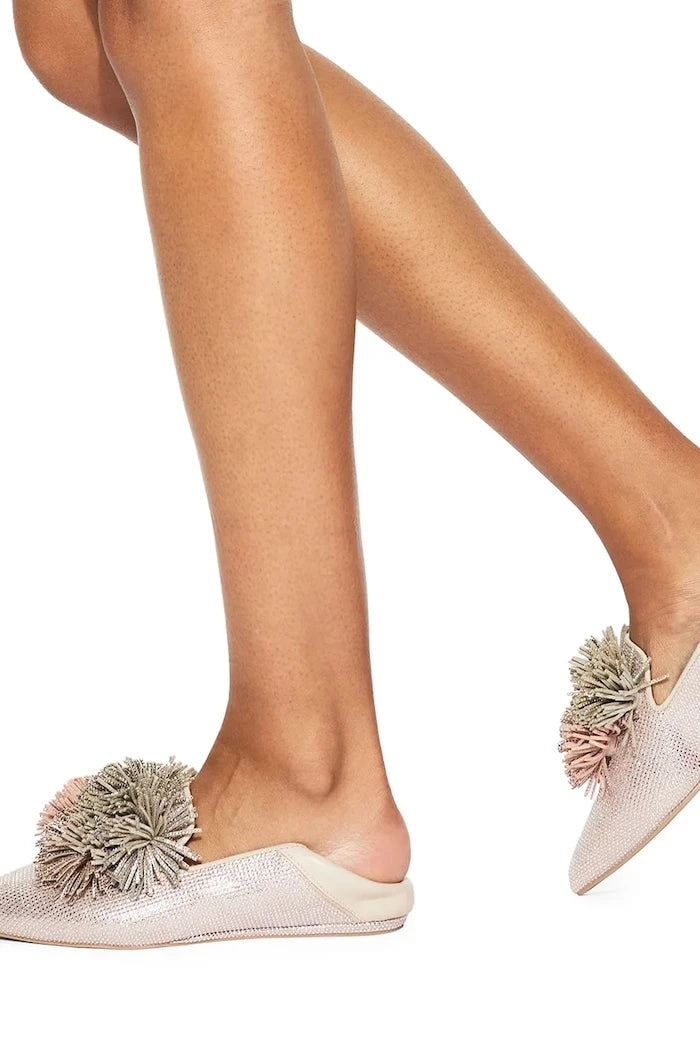 Kurt Geiger London Pom Pom Point Slip On Kadife Mokasen