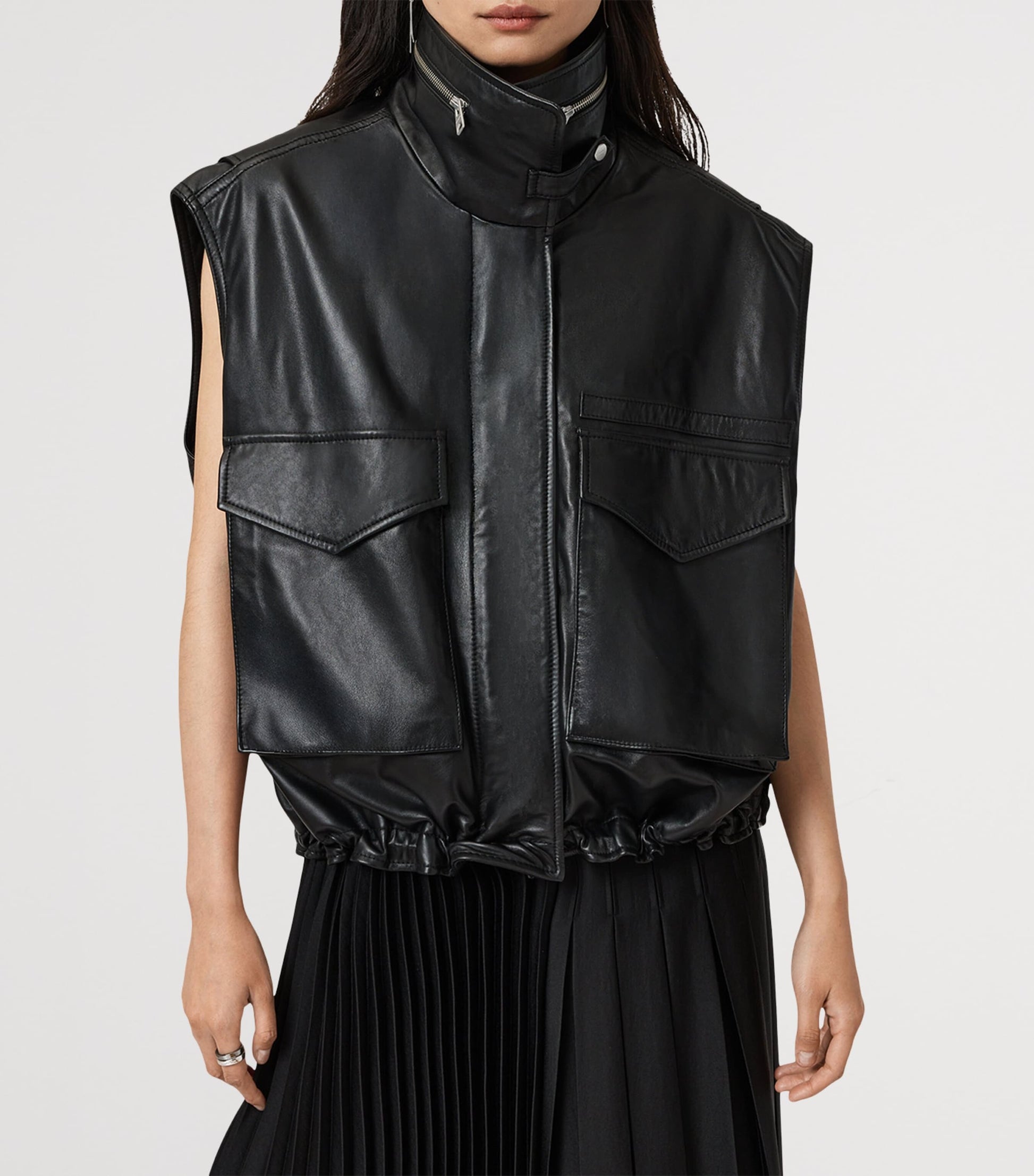 AllSaints Black Lambskin Clay Gilet