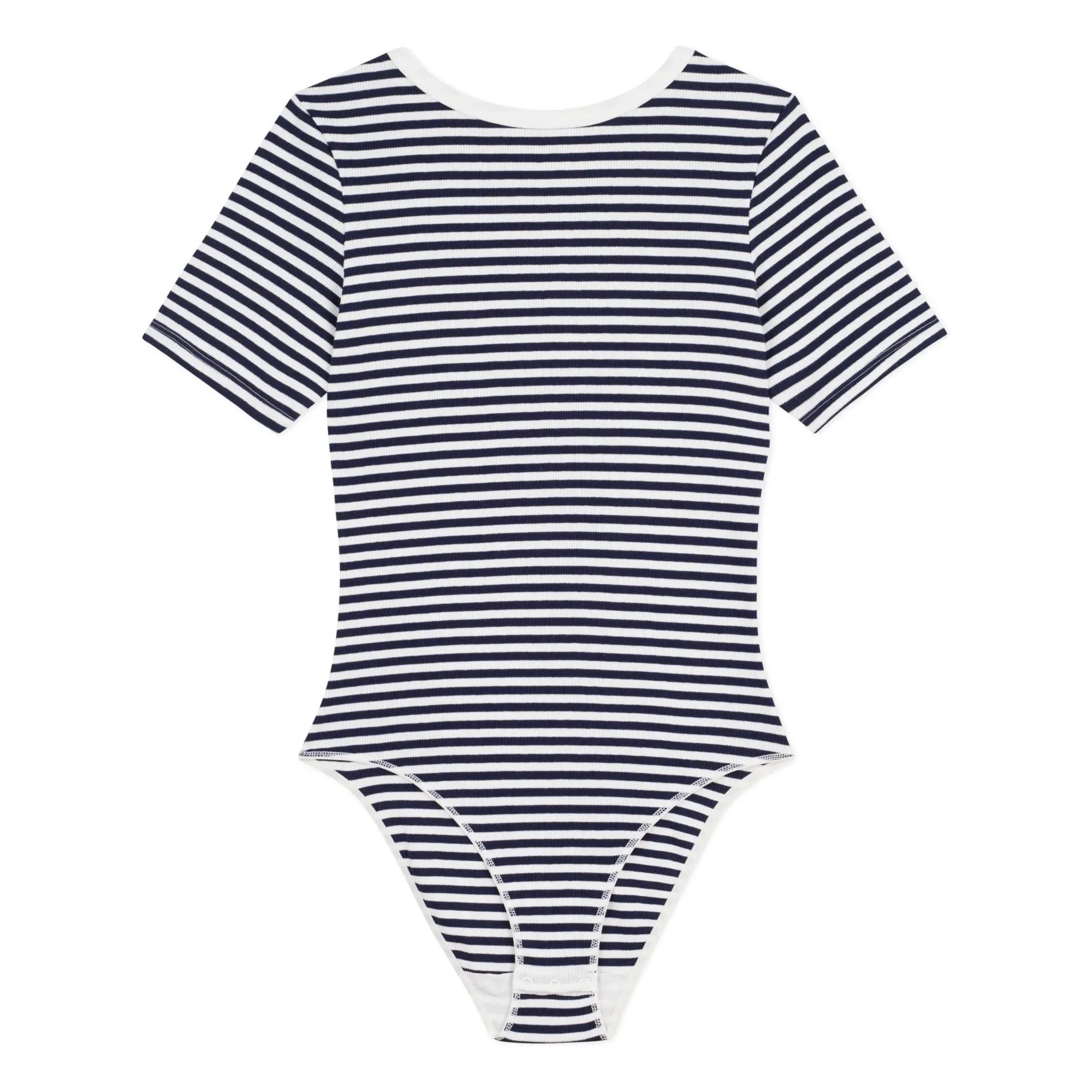 Petit Bateau - Striped Ribbed Organic Cotton Bodysuit | Navy blue