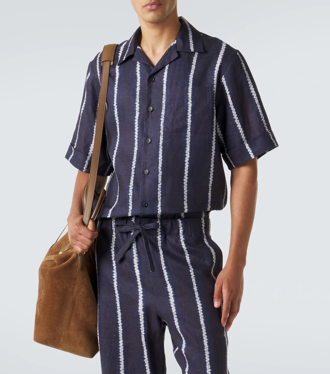 Commas - Striped linen bowling shirt