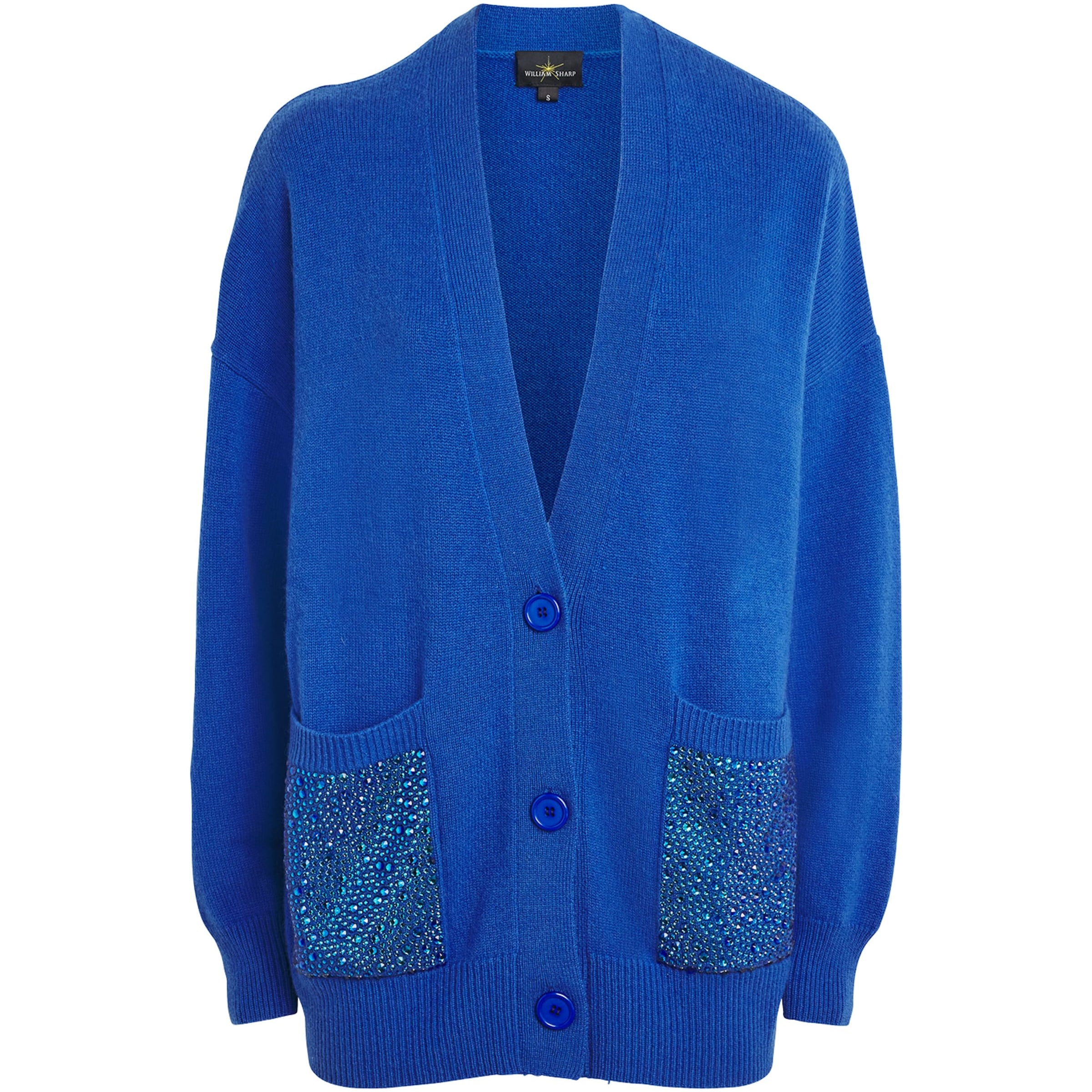 William Sharp Blue Cashmere Crystal-Embellished Cardigan