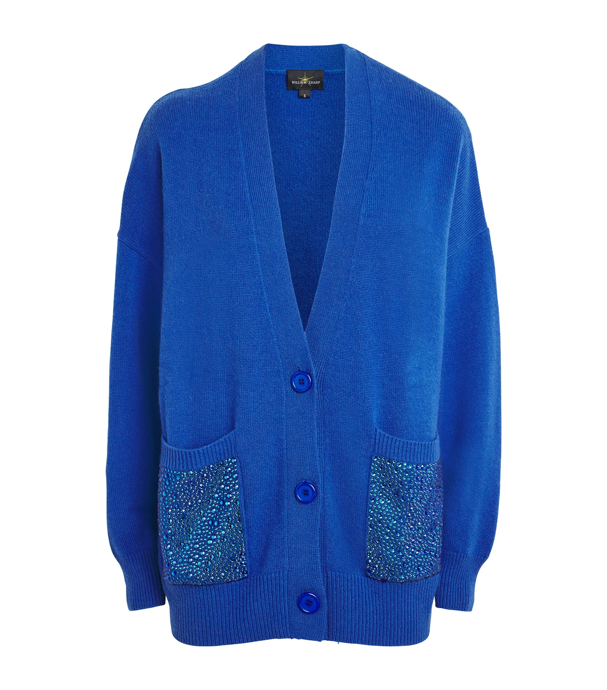 William Sharp Blue Cashmere Crystal-Embellished Cardigan