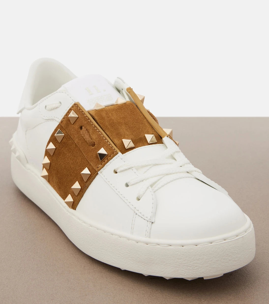 Valentino Garavani - Rockstud suede-trimmed leather sneakers