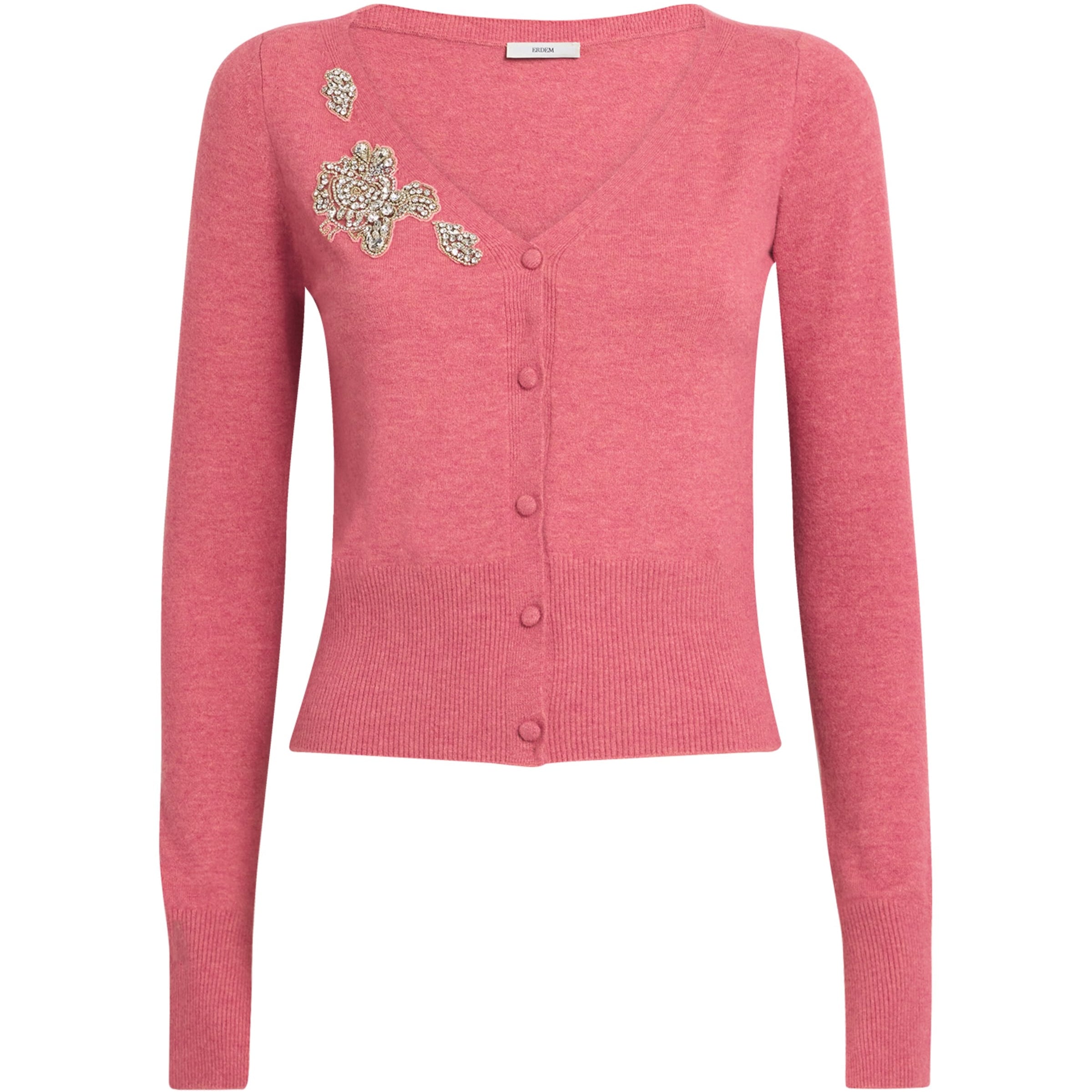 Pink Embellished Cropped Cardigan