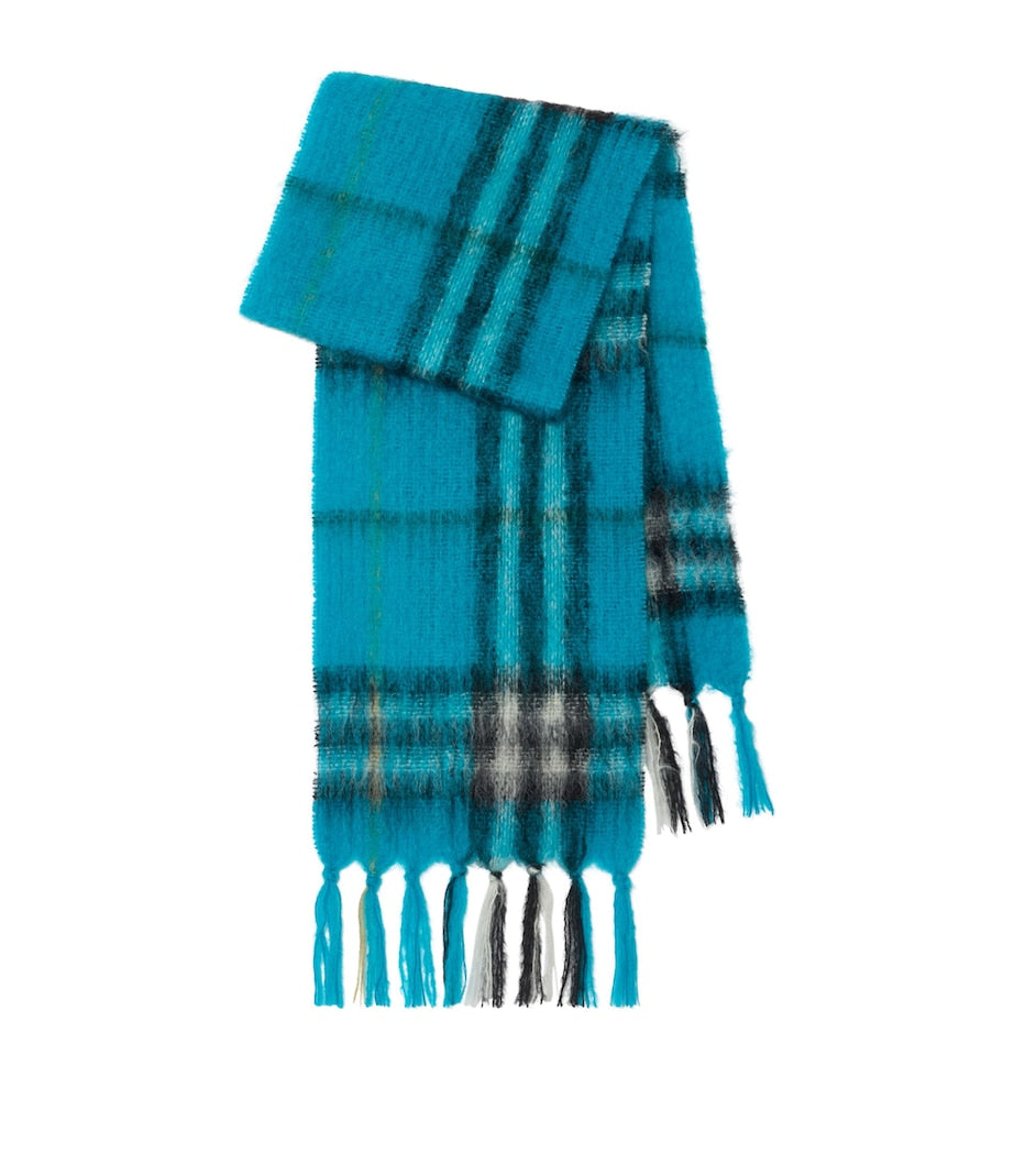 Blue Mohair-Wool Check Scarf