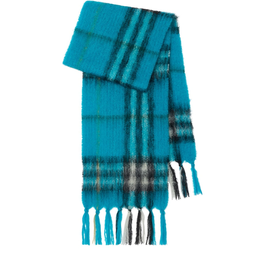 Blue Mohair-Wool Check Scarf