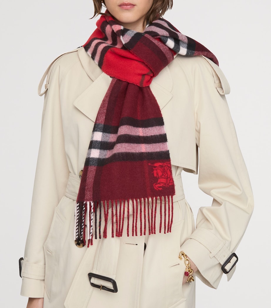 Burberry Red Cashmere Contrast Check Scarf