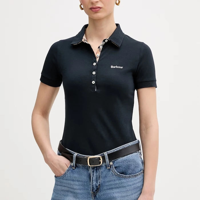Barbour yaka detaylı kadın pamuklu elastan polo tişört
