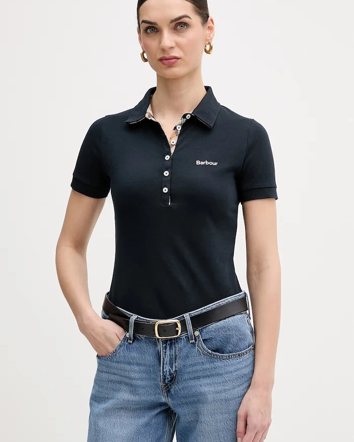 Barbour yaka detaylı kadın pamuklu elastan polo tişört