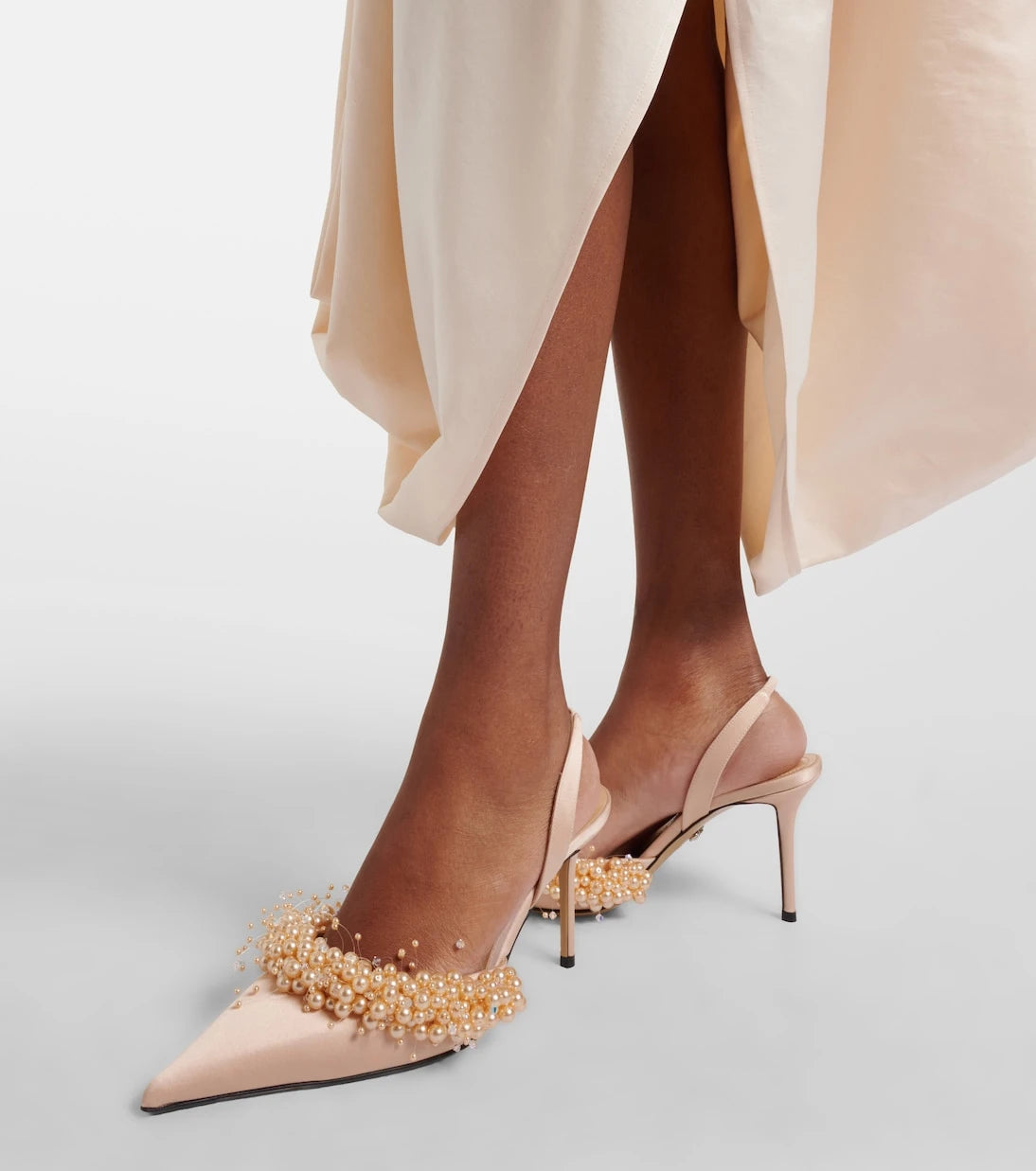 Mach & Mach - Floating Pearls 85 satin slingback pumps