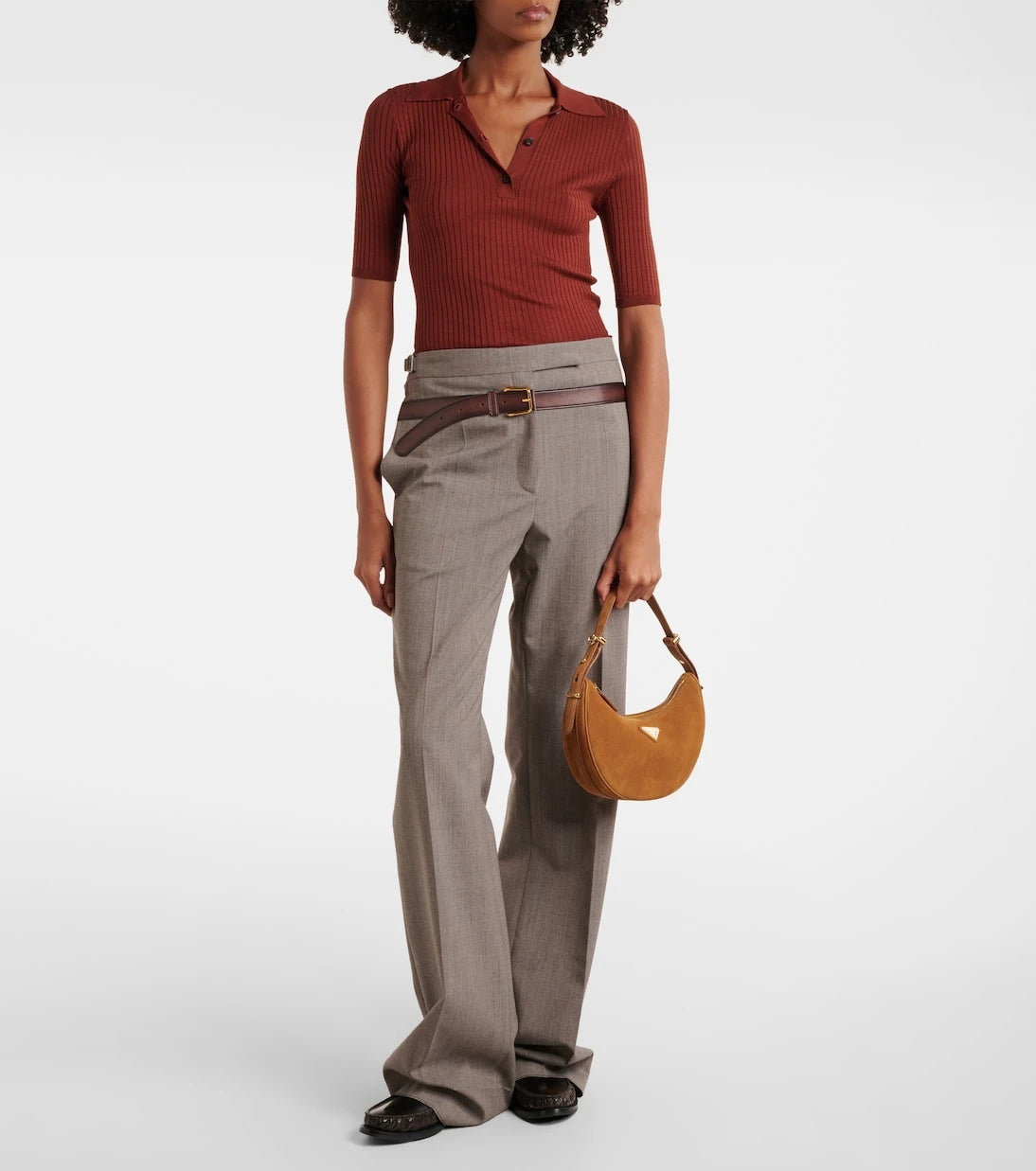 Prada - Prada Arqué suede shoulder bag