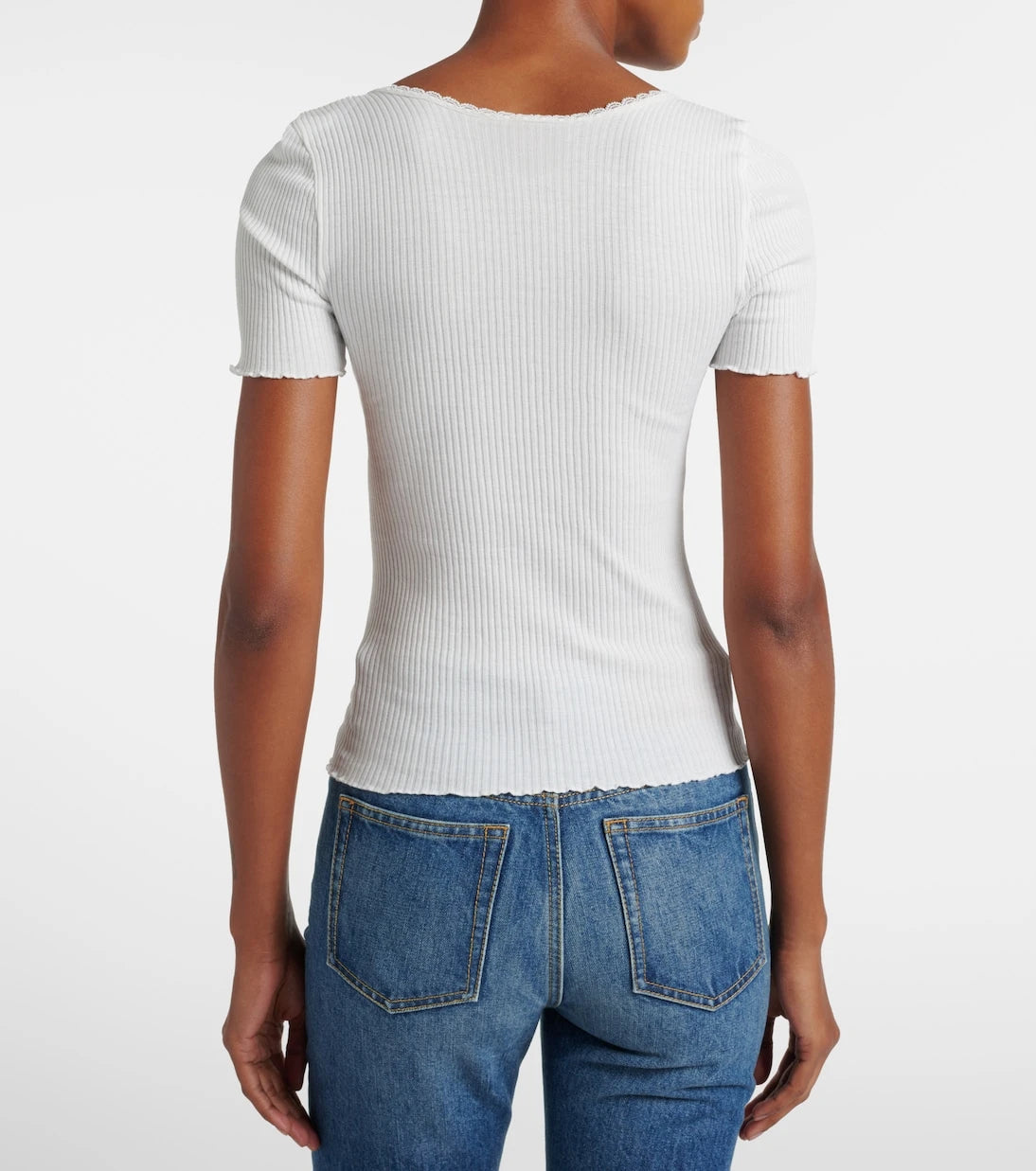 Chloé - Lace-trimmed ribbed-knit cotton T-shirt