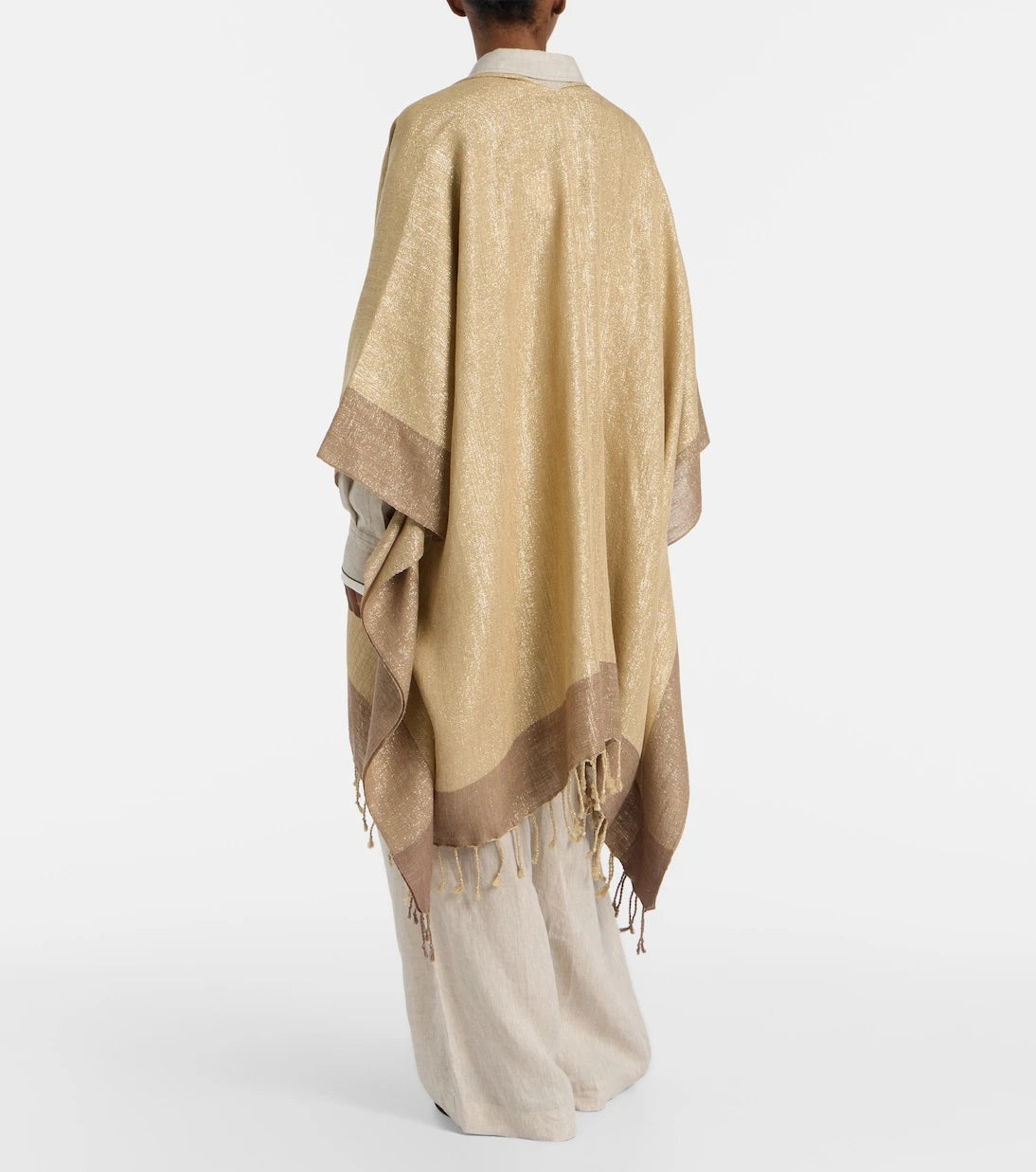 Brunello Cucinelli - Fringed linen-blend lamé poncho