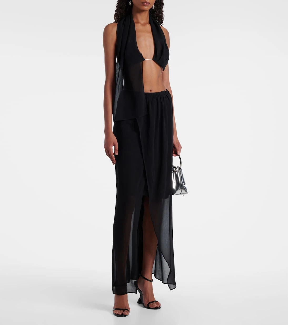 Christopher Esber - Chain-detail silk georgette wrap skirt