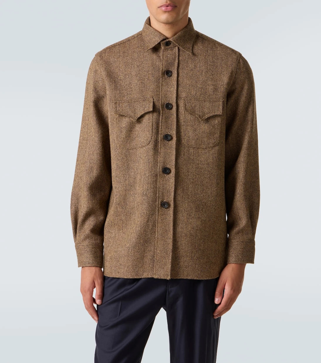 Rubinacci - Herringbone wool Western shirt