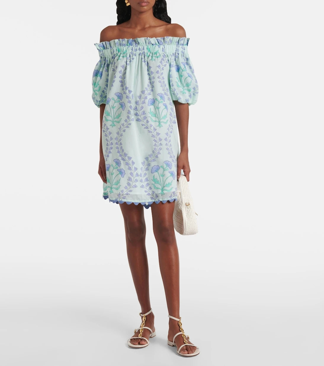 Juliet Dunn - Printed off-shoulder cotton minidress