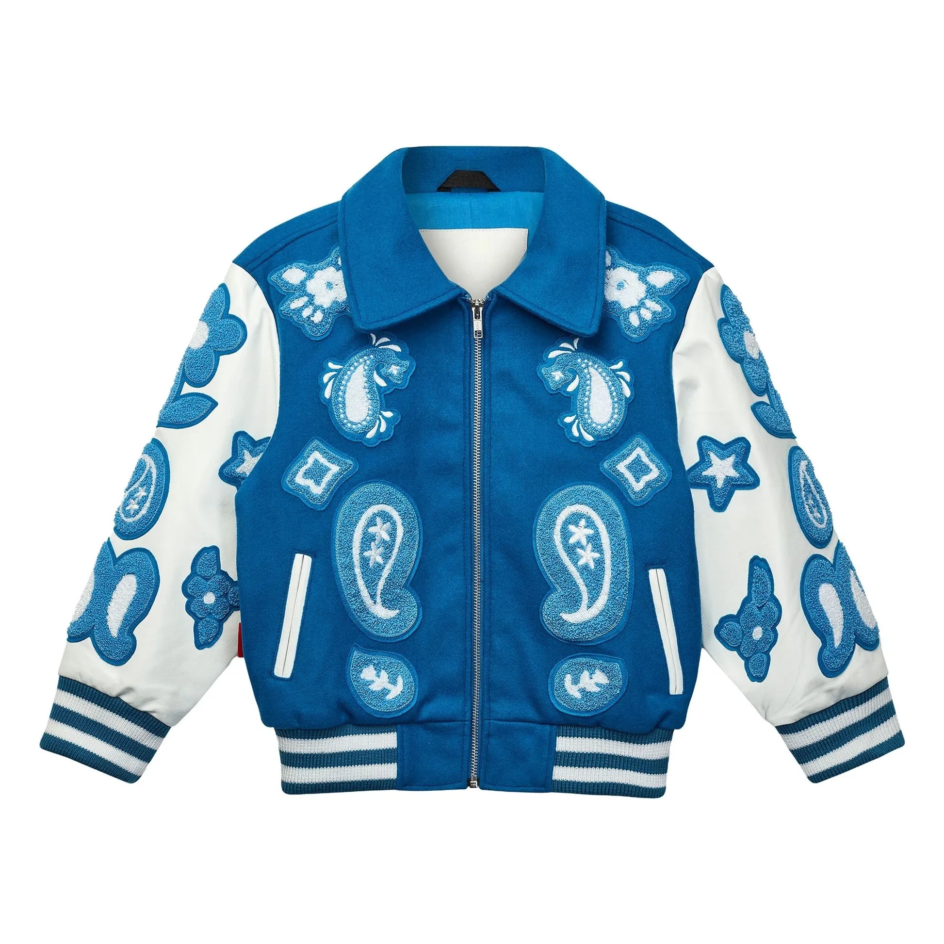 Fille Garçon - Paisley Wool and Leather Bomber | Blue