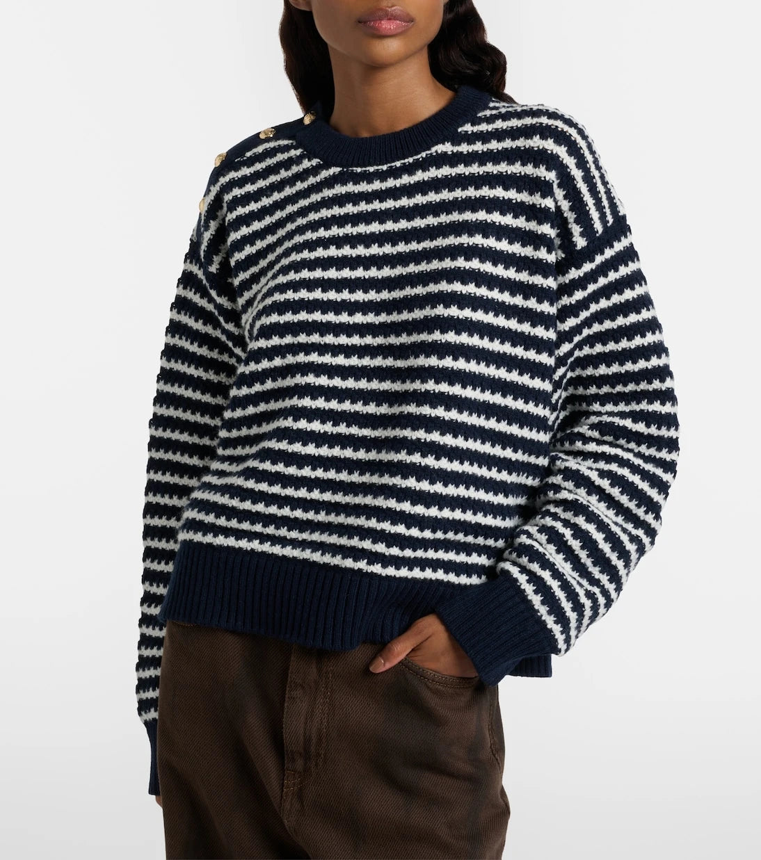 Ganni - Striped wool and cotton sweater