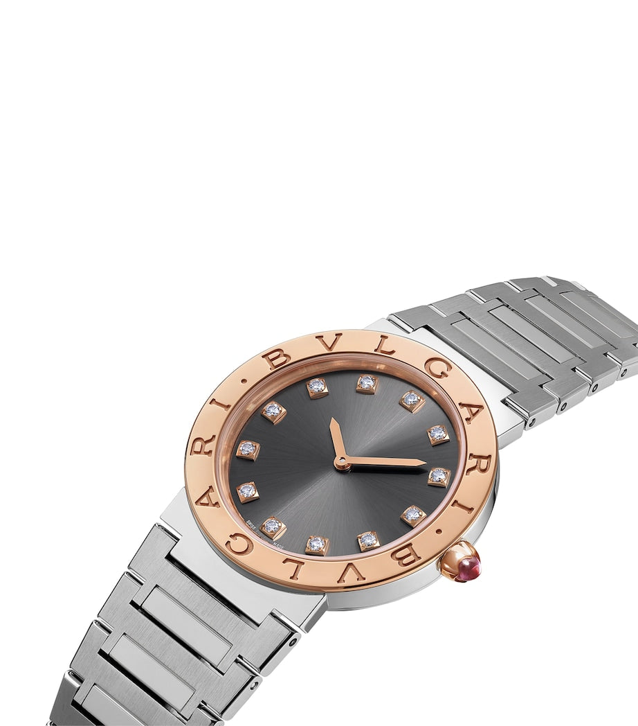 Stainless Steel, Rose Gold and Diamond Bvlgari Bvlgari Watch 33mm