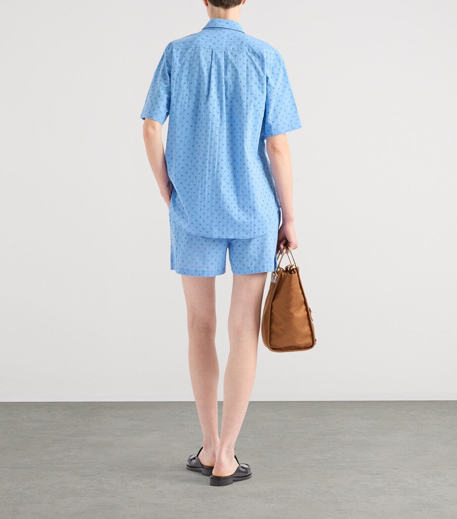 Prada Turquoise Cotton Poplin Embroidered Shorts