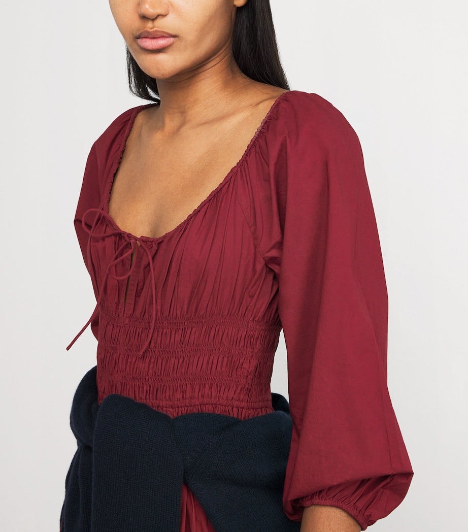 DÔEN Red Organic Cotton Quintessa Midi Dress