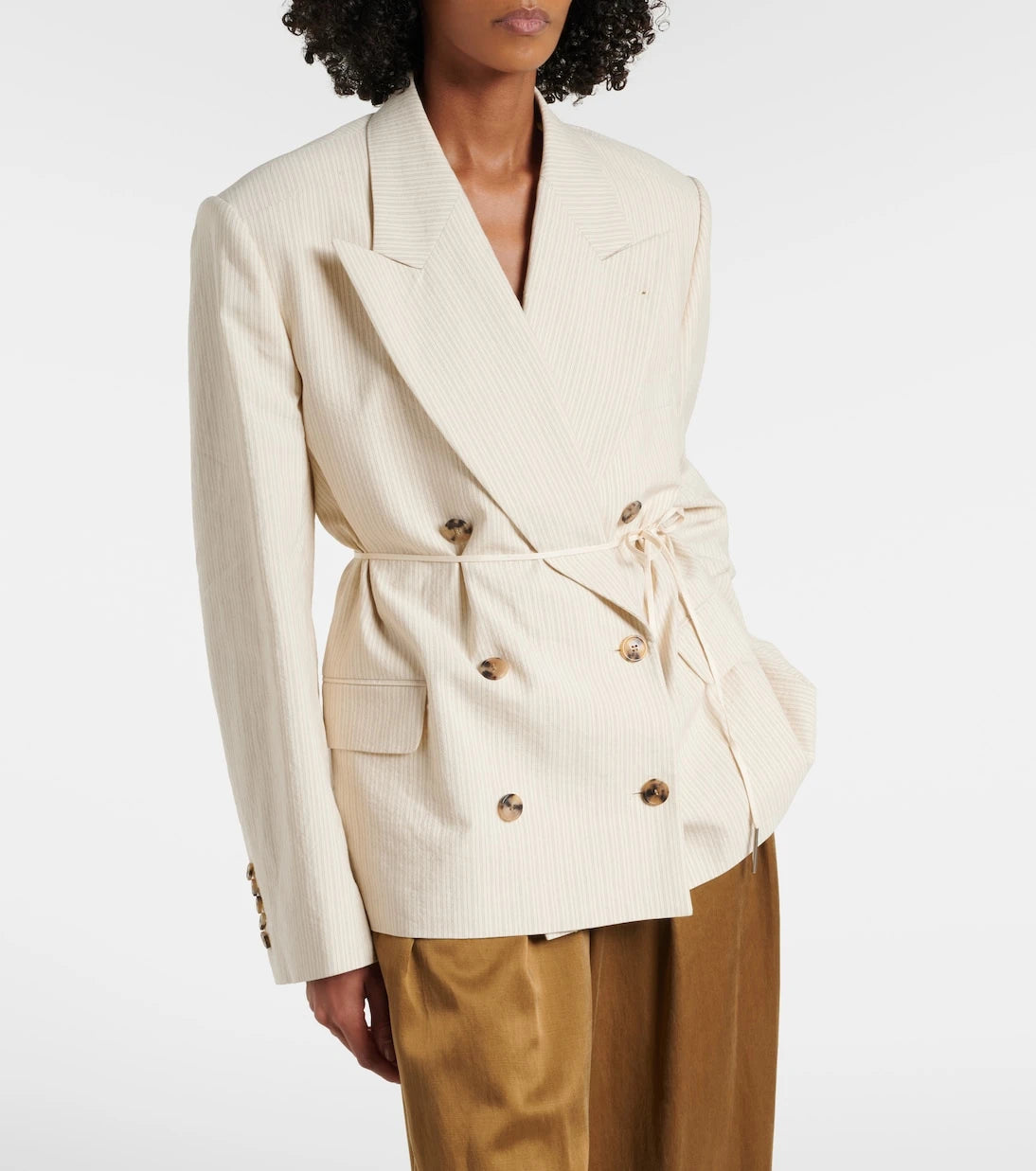 Dries Van Noten - سترة بليزر بقصة مزدوجة من مزيج القطن ومخططة بخطوط رفيعة