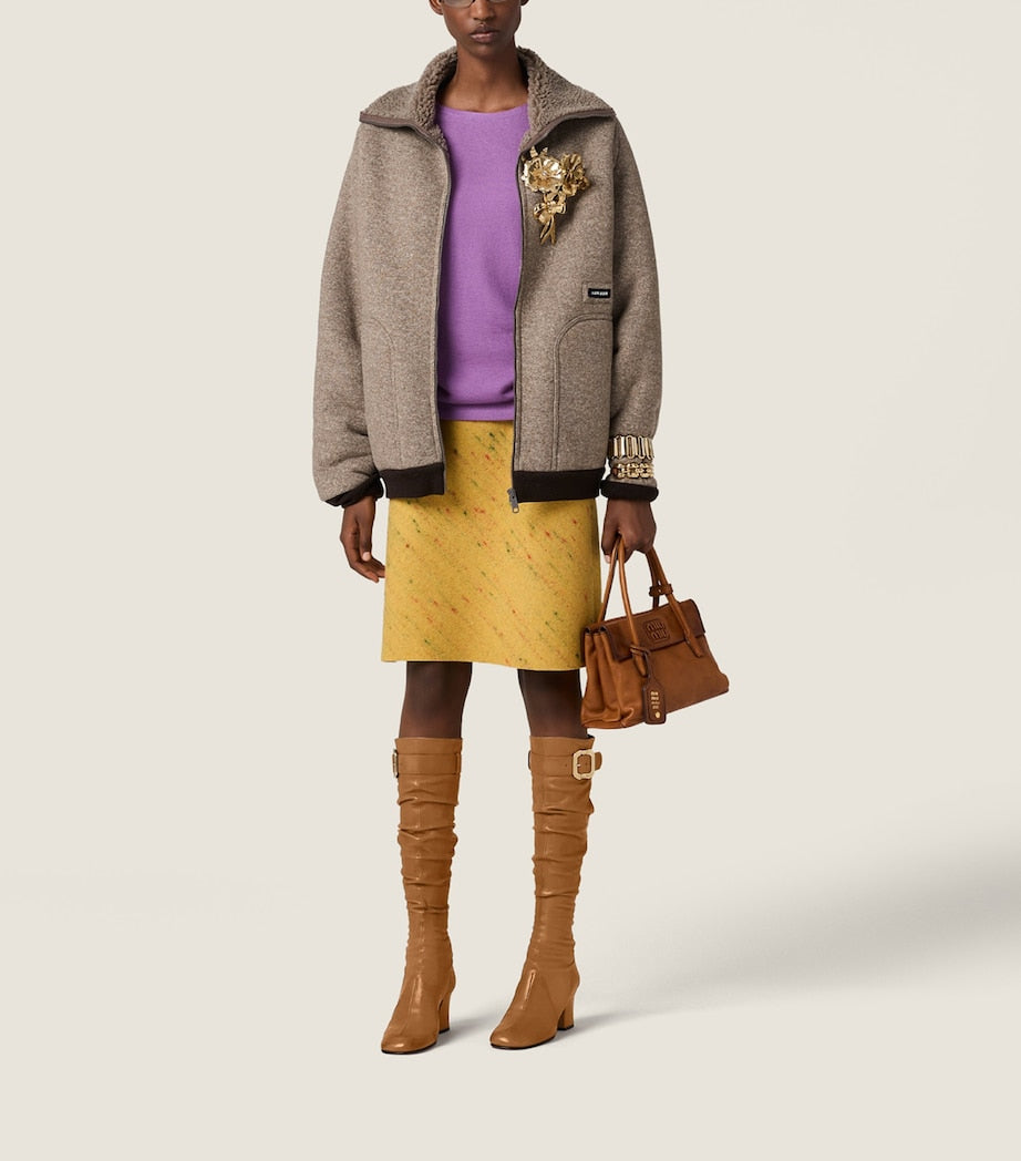 Neutral Faux Shearling-Trim Jacket