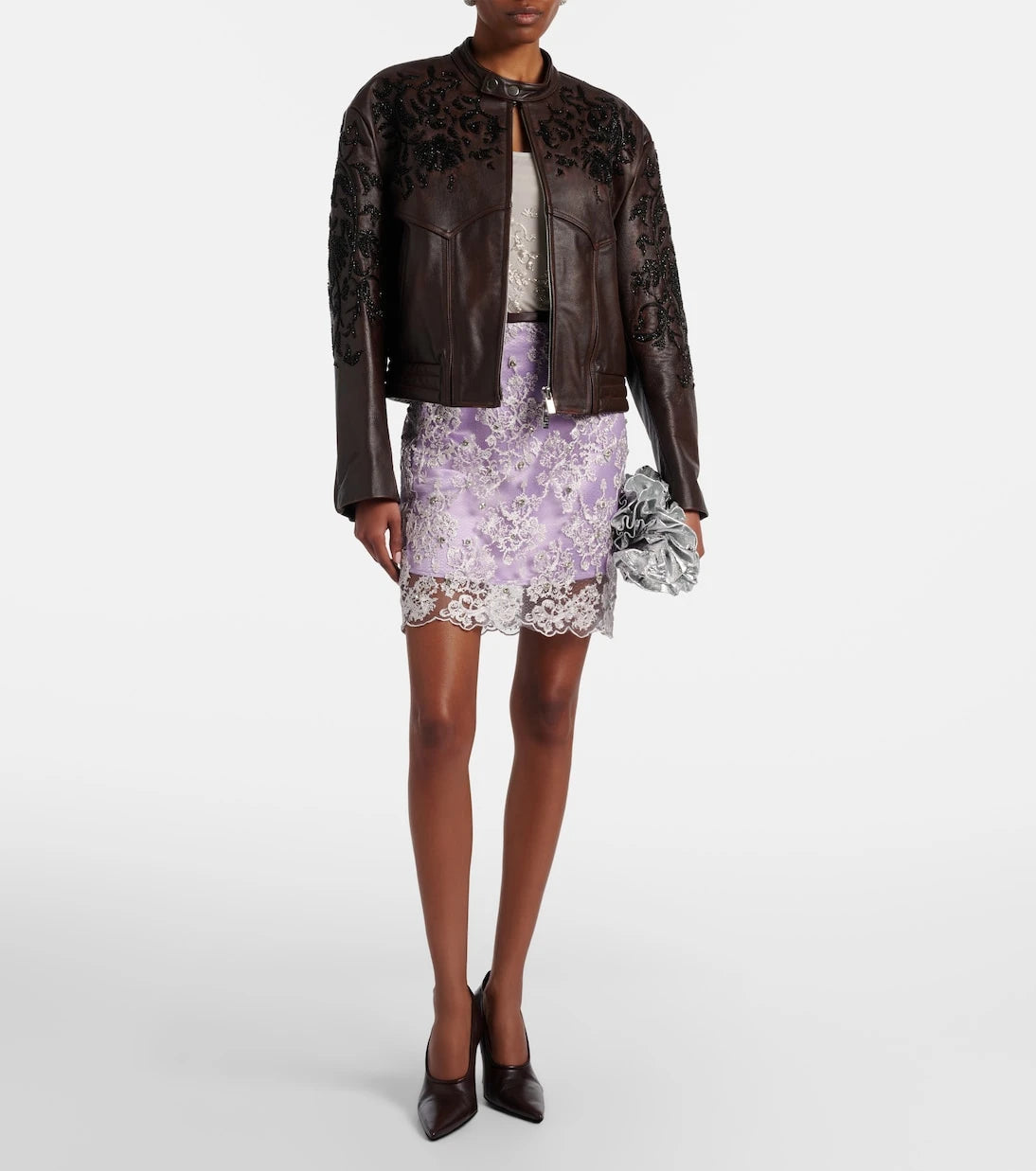 Jacques Wei - Embellished lace miniskirt